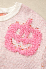 Beige Halloween Cute Pumpkin Pattern Sweater