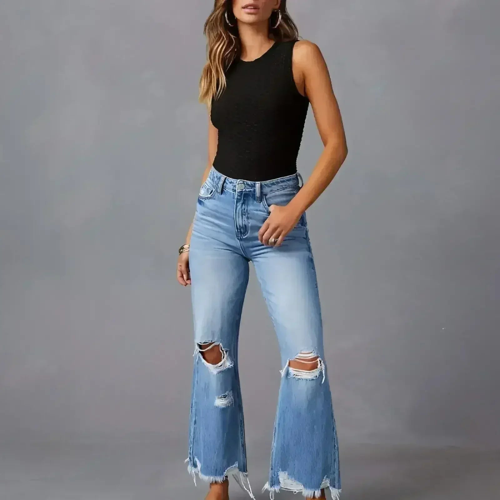 SkyFade™ – Ripped Wide-Leg High Waist Jeans - Femstylo