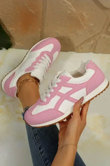 Oatmeal Contrast Lace Up Round Toe Sneakers - Femstylo