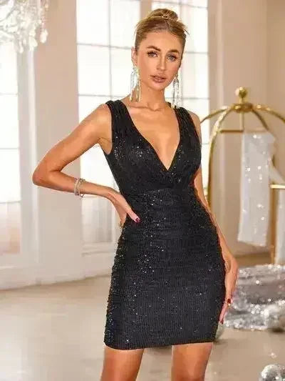 Sequin Surplice Sleeveless Mini Dress - Femstylo