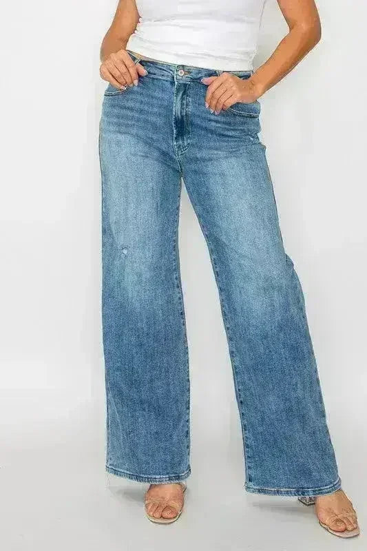 bytos Full Size High Rise Wide Leg Jeans with Pockets - Femstylo