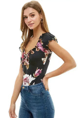 Floral Printed Peasant Style Bodysuit - Femstylo