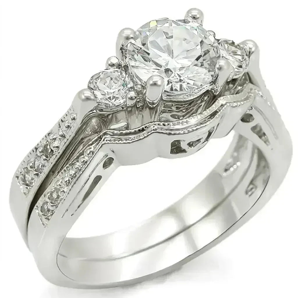 1W002 - Rhodium Brass Ring with AAA Grade CZ in Clear - Femstylo