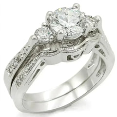 1W002 - Rhodium Brass Ring with AAA Grade CZ in Clear - Femstylo