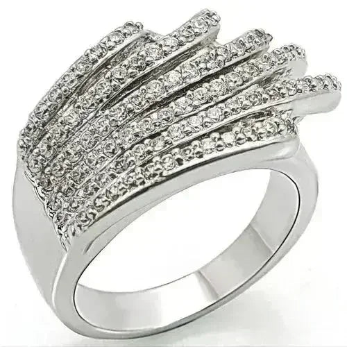 1W018 - Rhodium Brass Ring with AAA Grade CZ in Clear - Femstylo