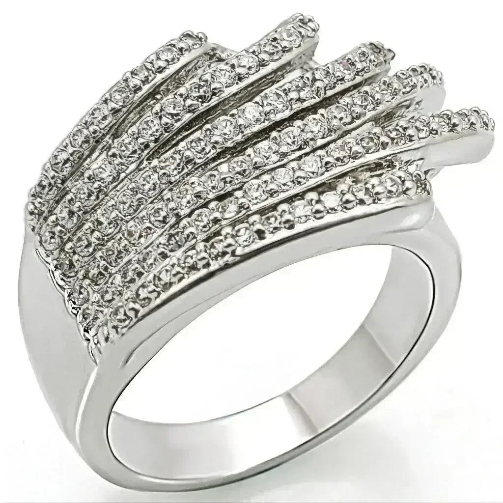 1W018 - Rhodium Brass Ring with AAA Grade CZ in Clear - Femstylo