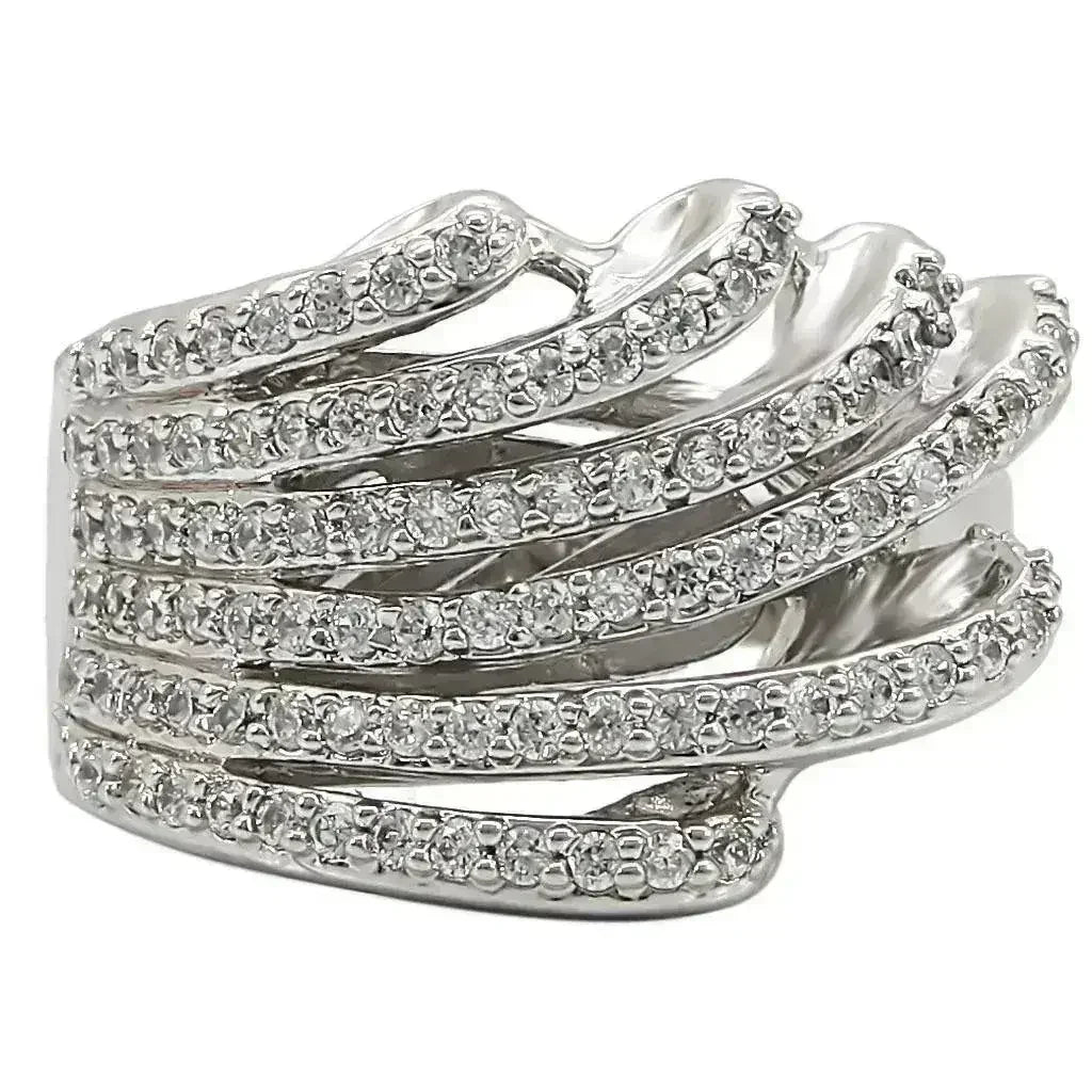 1W018 - Rhodium Brass Ring with AAA Grade CZ in Clear - Femstylo