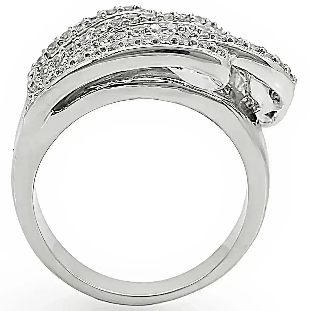 1W018 - Rhodium Brass Ring with AAA Grade CZ in Clear - Femstylo