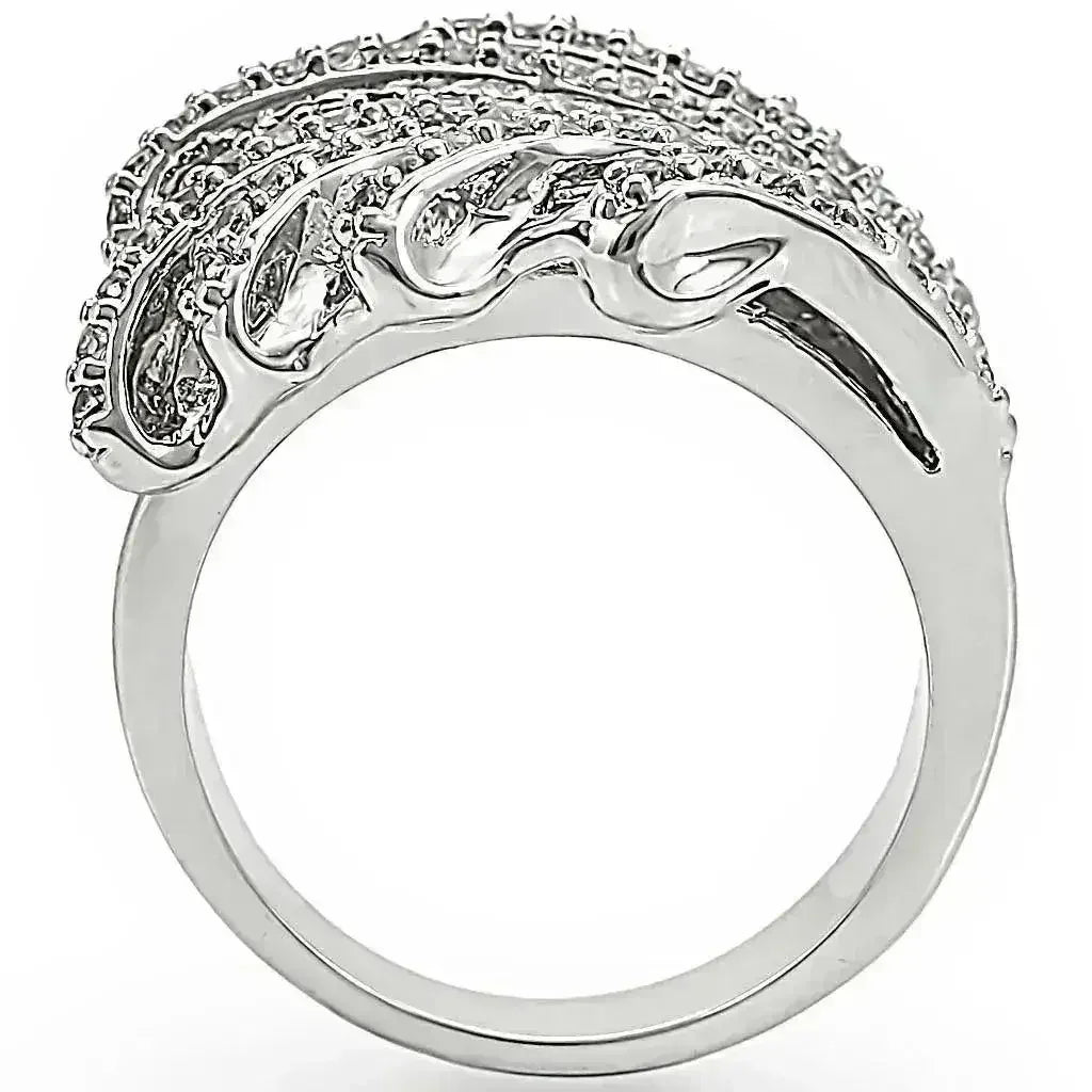 1W018 - Rhodium Brass Ring with AAA Grade CZ in Clear - Femstylo