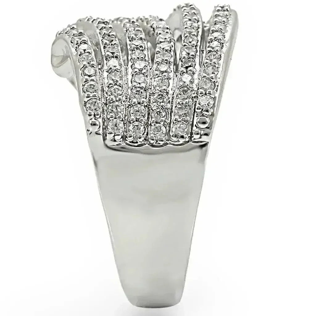 1W018 - Rhodium Brass Ring with AAA Grade CZ in Clear - Femstylo