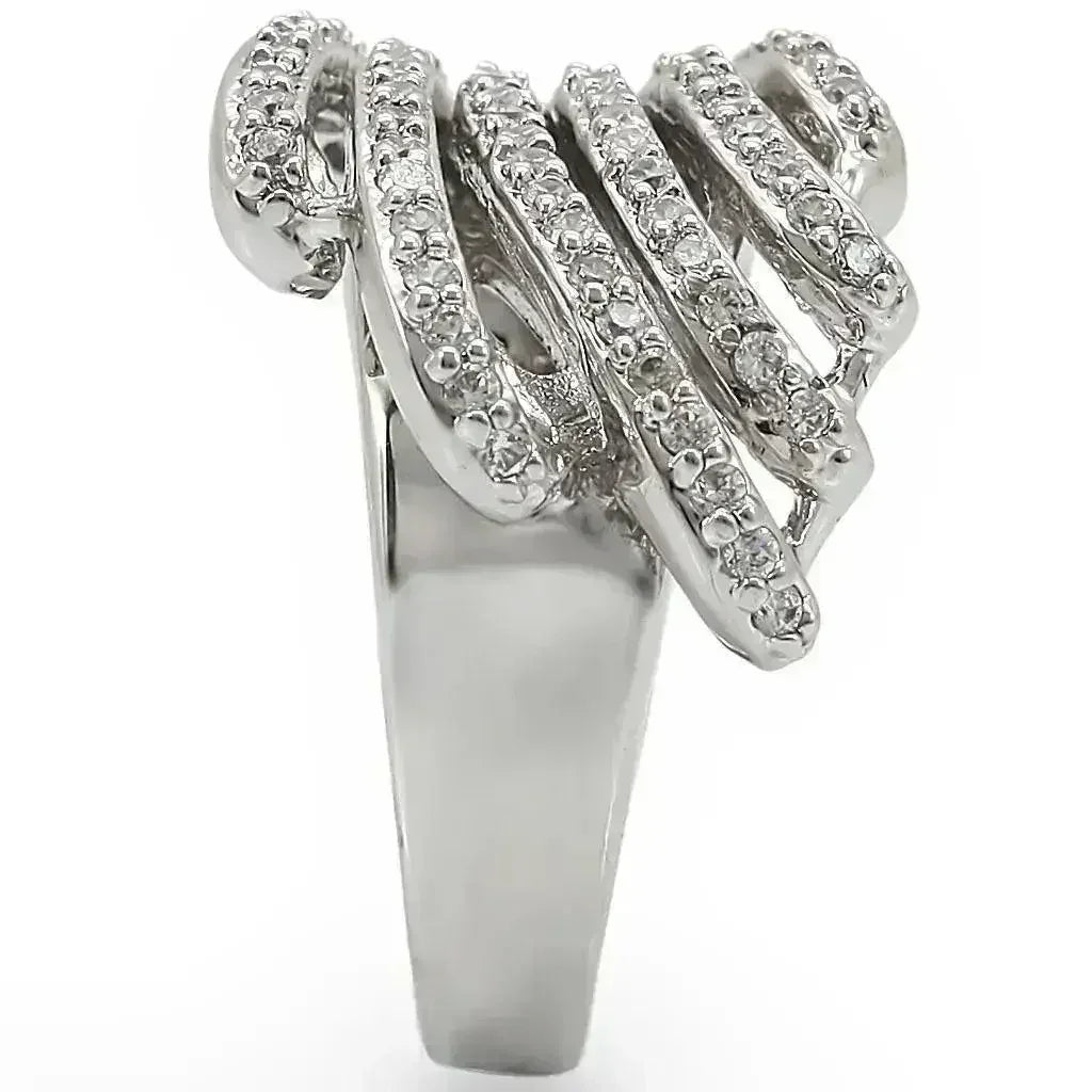 1W018 - Rhodium Brass Ring with AAA Grade CZ in Clear - Femstylo