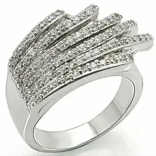 1W018 - Rhodium Brass Ring with AAA Grade CZ in Clear - Femstylo