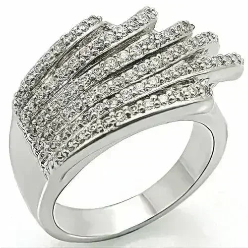 1W018 - Rhodium Brass Ring with AAA Grade CZ in Clear - Femstylo