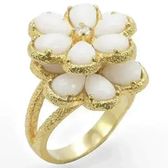 1W045 - Gold Brass Ring with Synthetic Synthetic Glass in White - Femstylo