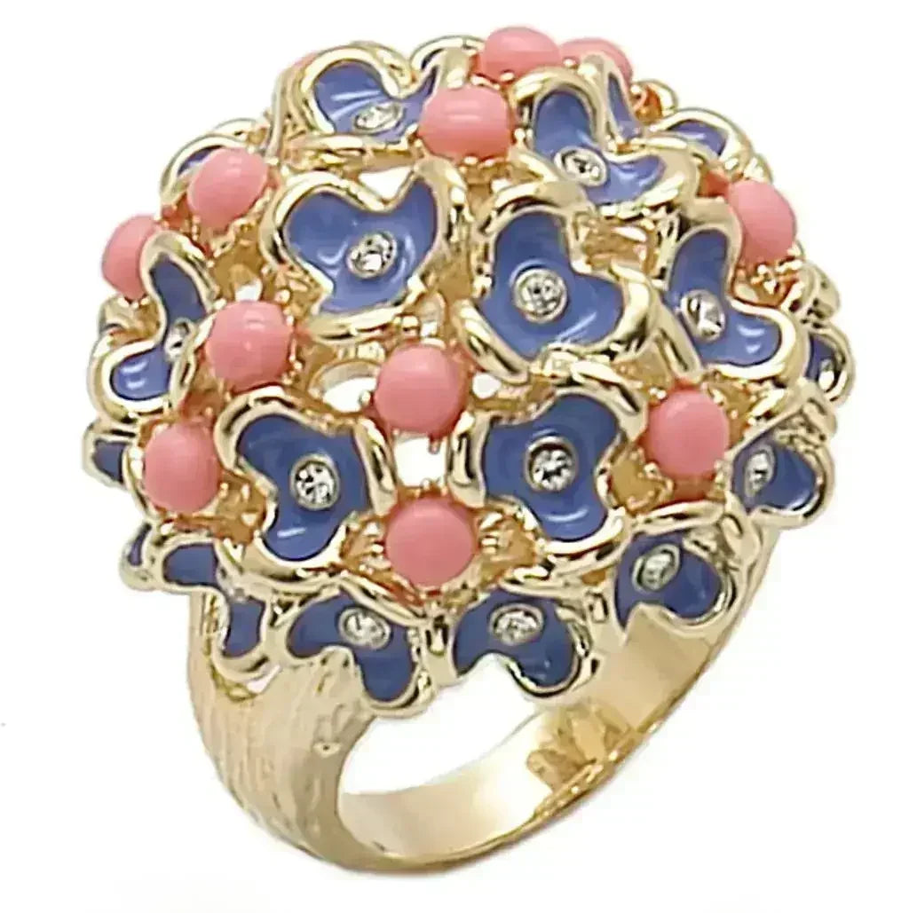 1W106 Gold Brass Ring with Semi-Precious in Rose - Femstylo