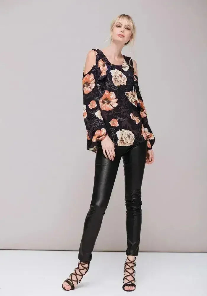 Women's Floral Print Long Sleeve Open Shoulder Top - Femstylo