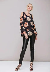 Women's Floral Print Long Sleeve Open Shoulder Top - Femstylo