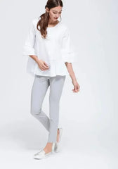 Women's Ruffle Hem Crew Neck Top In White - Femstylo