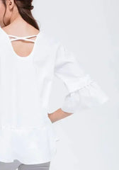 Women's Ruffle Hem Crew Neck Top In White - Femstylo