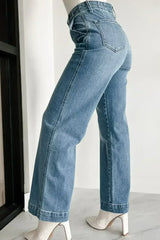 Dusk Blue Multi Button Waist Wash Straight Leg Jeans - Femstylo