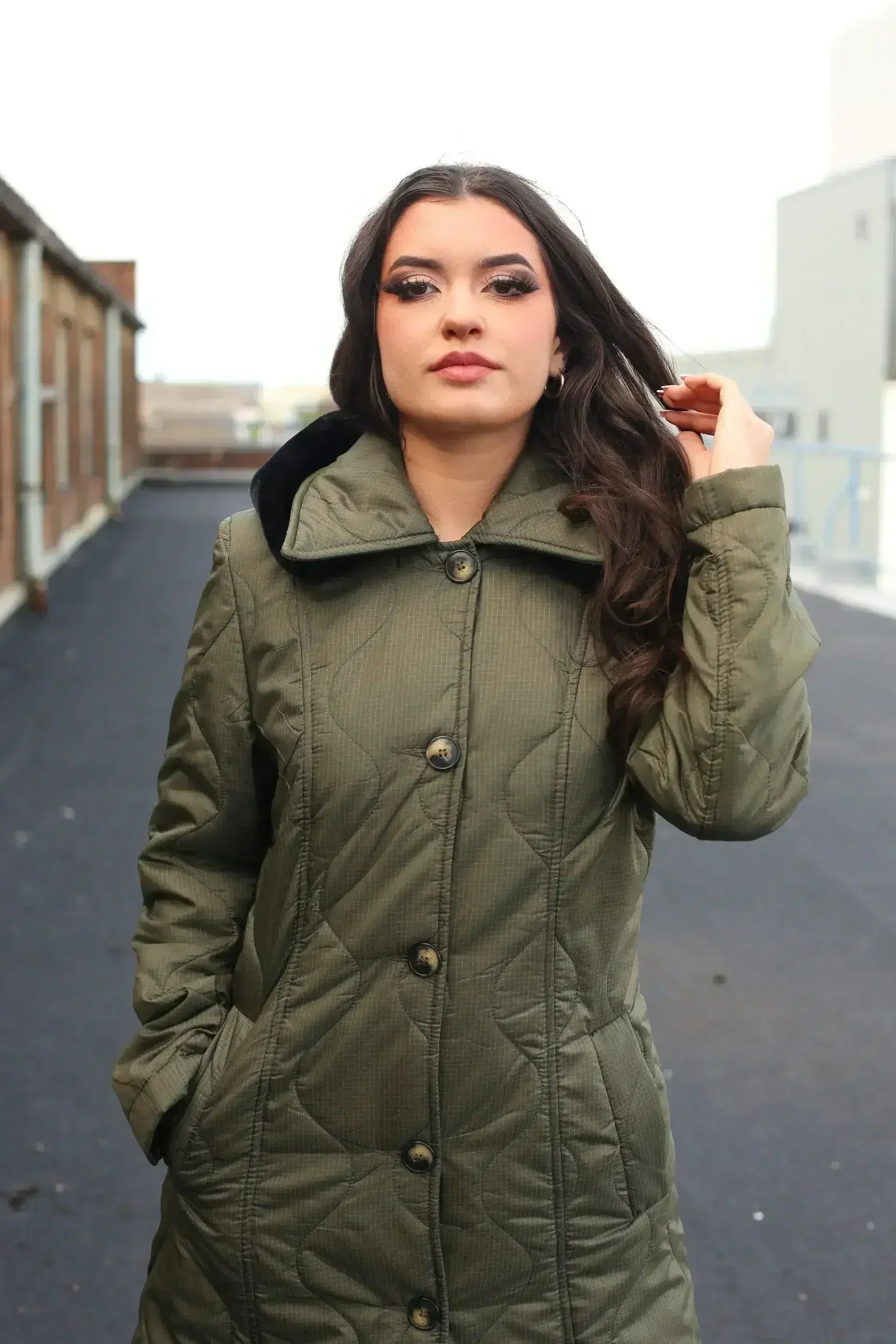 Quilted Single Breasted Longline Hooded Coat - Femstylo