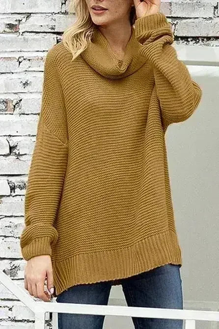 Fashion Khaki Cozy Long Sleeves Turtleneck Sweater - Femstylo