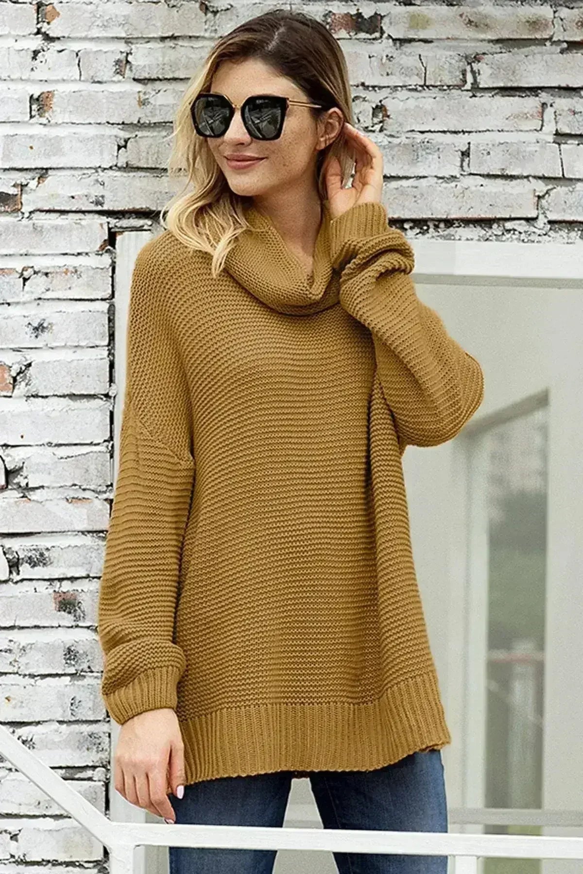 Fashion Khaki Cozy Long Sleeves Turtleneck Sweater - Femstylo