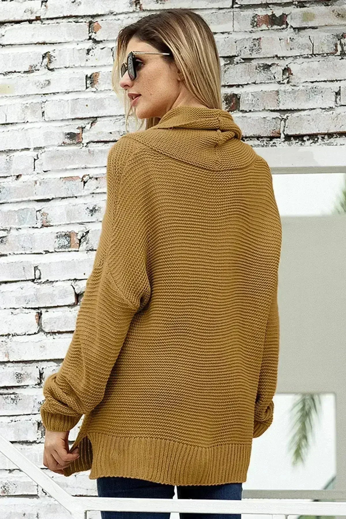 Fashion Khaki Cozy Long Sleeves Turtleneck Sweater - Femstylo