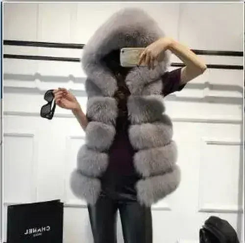2022 Winter Sleeveless Artificial Fox Fur Coat Gilet Faux Fur Jacket - Femstylo