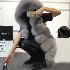 2022 Winter Sleeveless Artificial Fox Fur Coat Gilet Faux Fur Jacket - Femstylo