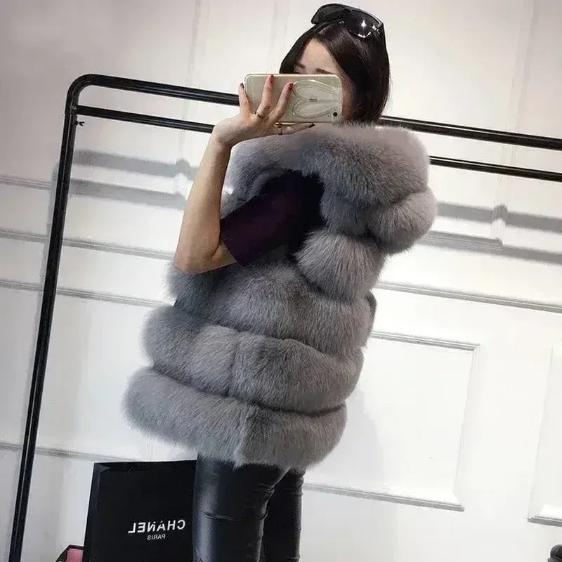 2022 Winter Sleeveless Artificial Fox Fur Coat Gilet Faux Fur Jacket - Femstylo