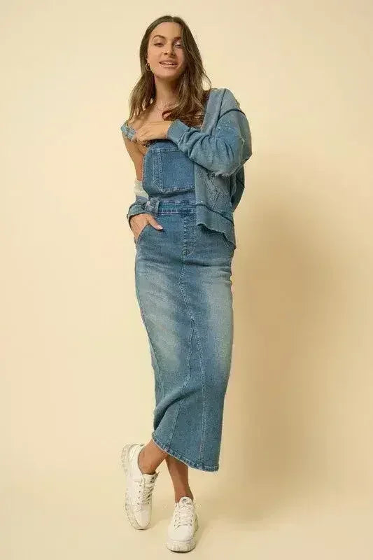 Denim Overall Skirt – Adjustable Suspenders & Side Button - Femstylo