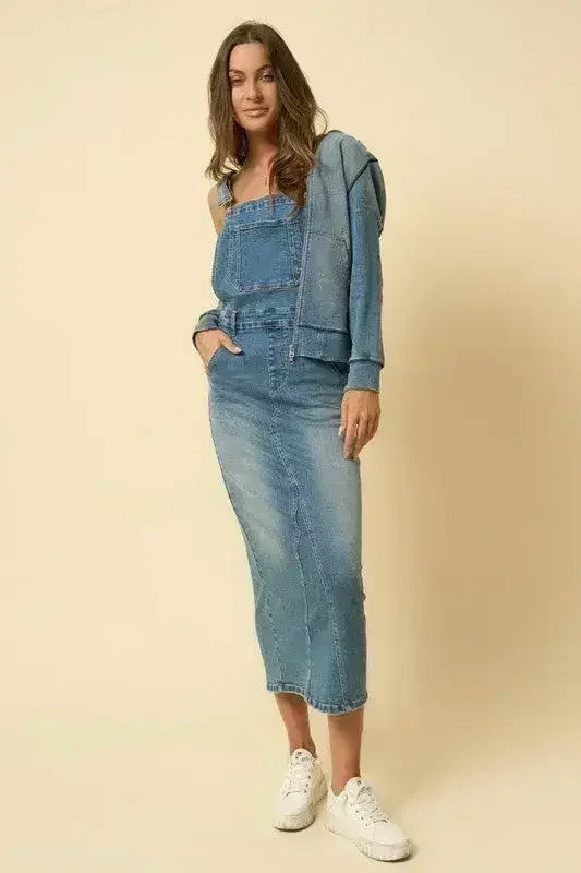 Denim Overall Skirt – Adjustable Suspenders & Side Button - Femstylo