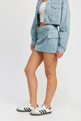 BELTED MINI DENIM SKIRT - Femstylo