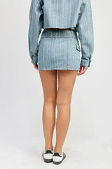 BELTED MINI DENIM SKIRT - Femstylo