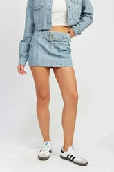 BELTED MINI DENIM SKIRT - Femstylo