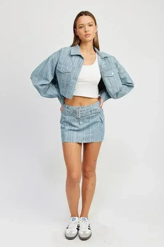 BELTED MINI DENIM SKIRT - Femstylo