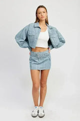 BELTED MINI DENIM SKIRT - Femstylo