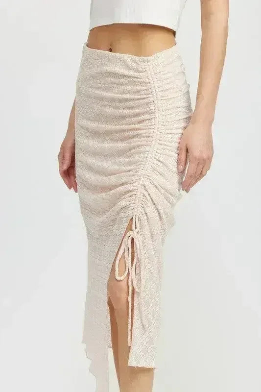 RUCHED LACE SKIT WITH HIGH SLIT - Femstylo