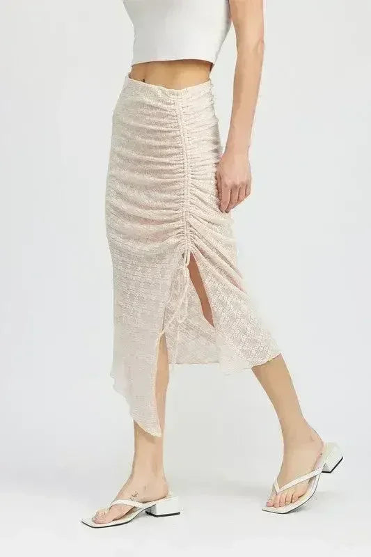 RUCHED LACE SKIT WITH HIGH SLIT - Femstylo