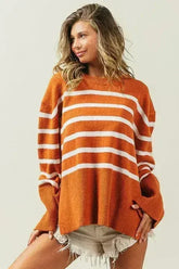 Ribbed Hem Stripe Sweater - Femstylo