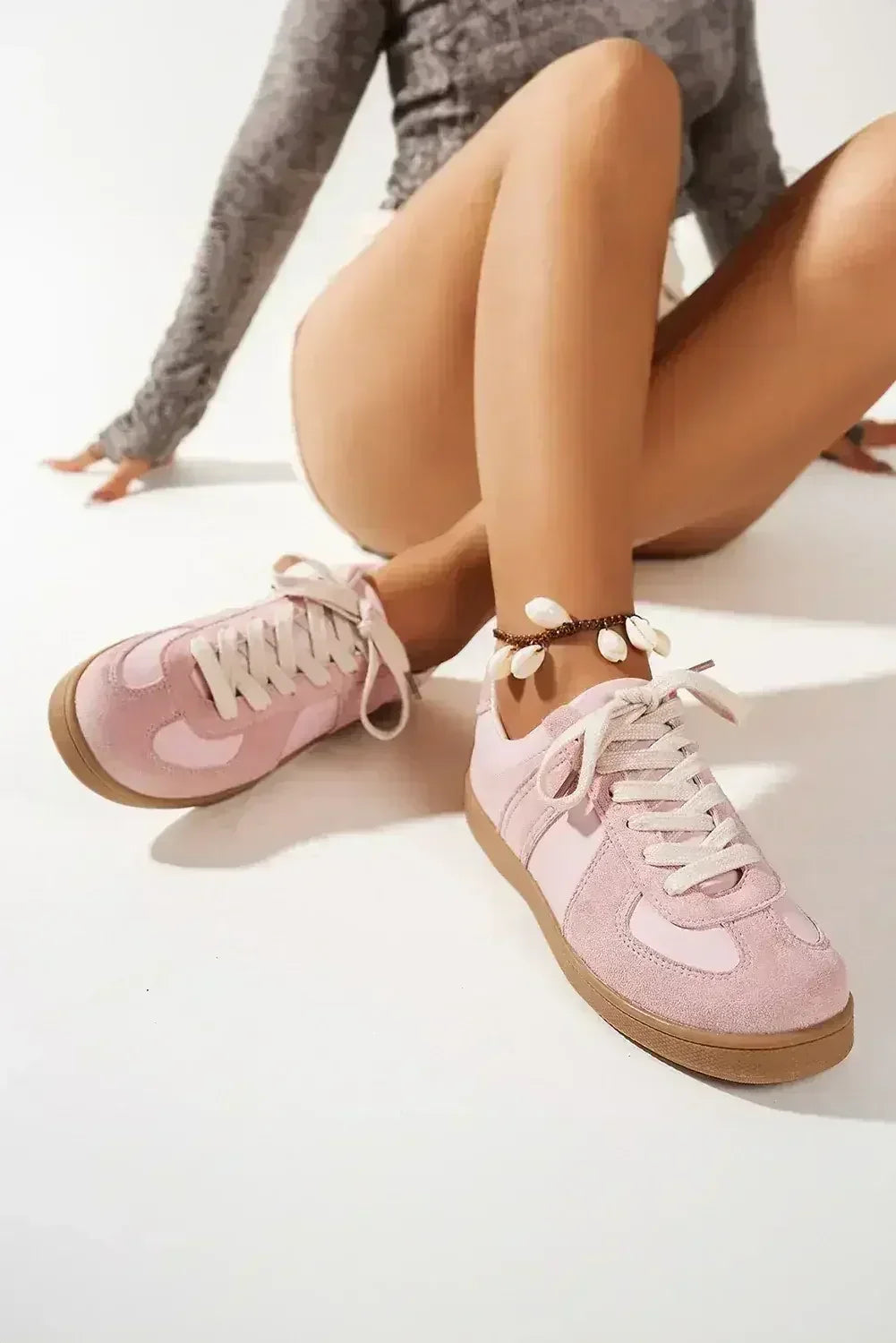 Dusk Blue Two Tone Suede Patched Lace Up Sneakers - Femstylo