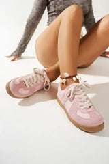 Dusk Blue Two Tone Suede Patched Lace Up Sneakers - Femstylo