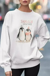 Cute Winter Penguins Graphic Fleece Sweatshirt - Femstylo