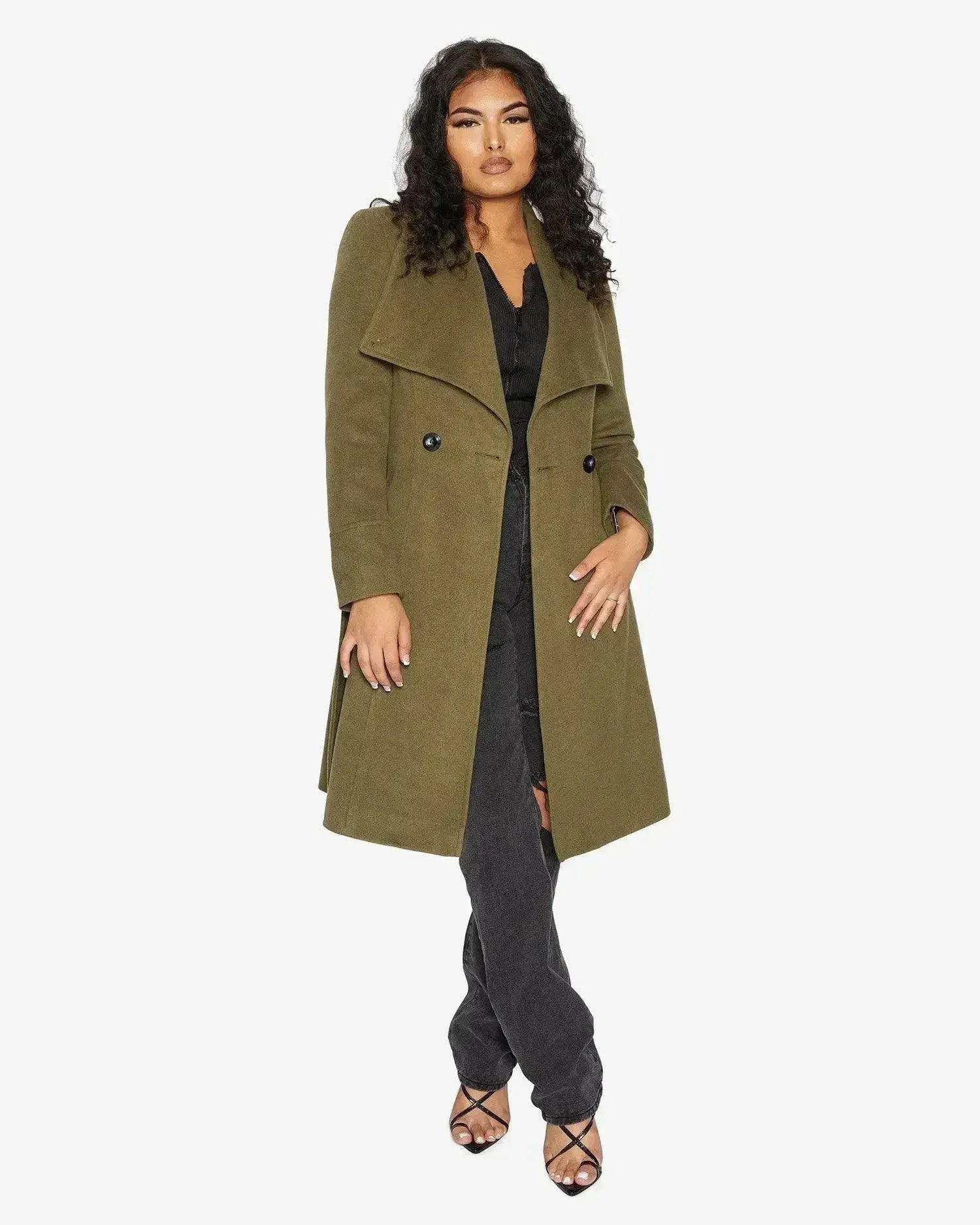 Waterfall Lapel Double Breasted Duster Coat - Femstylo