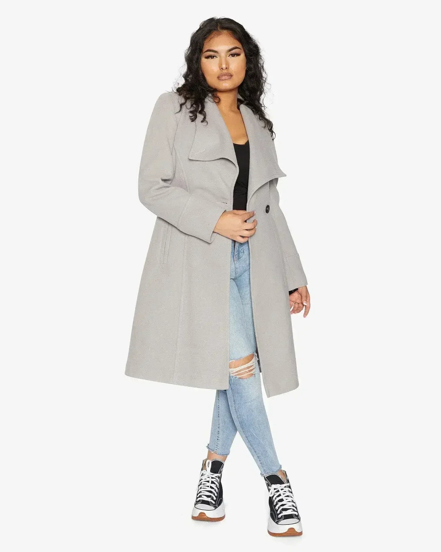 Waterfall Lapel Double Breasted Duster Coat - Femstylo
