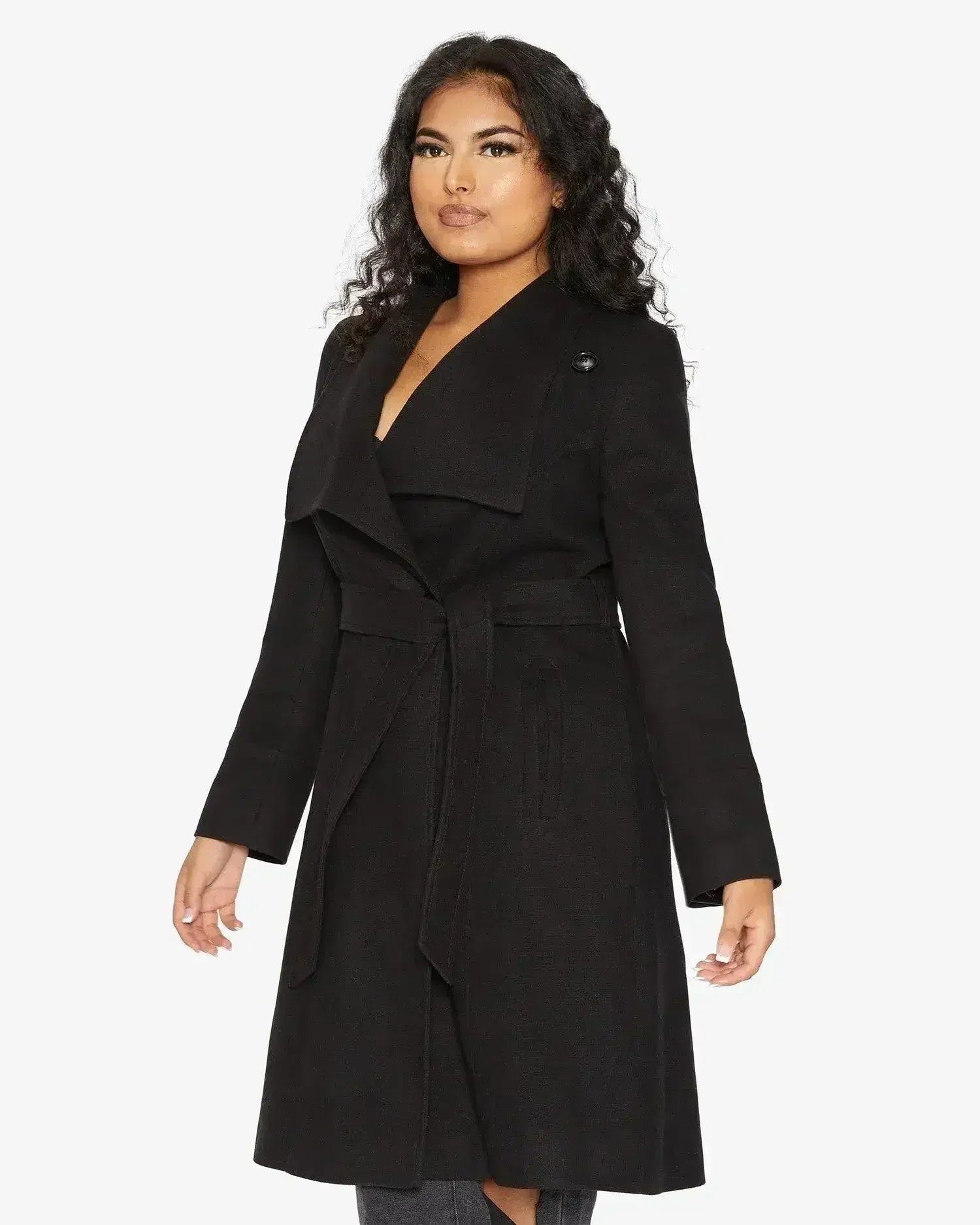 Waterfall Lapel Double Breasted Duster Coat - Femstylo