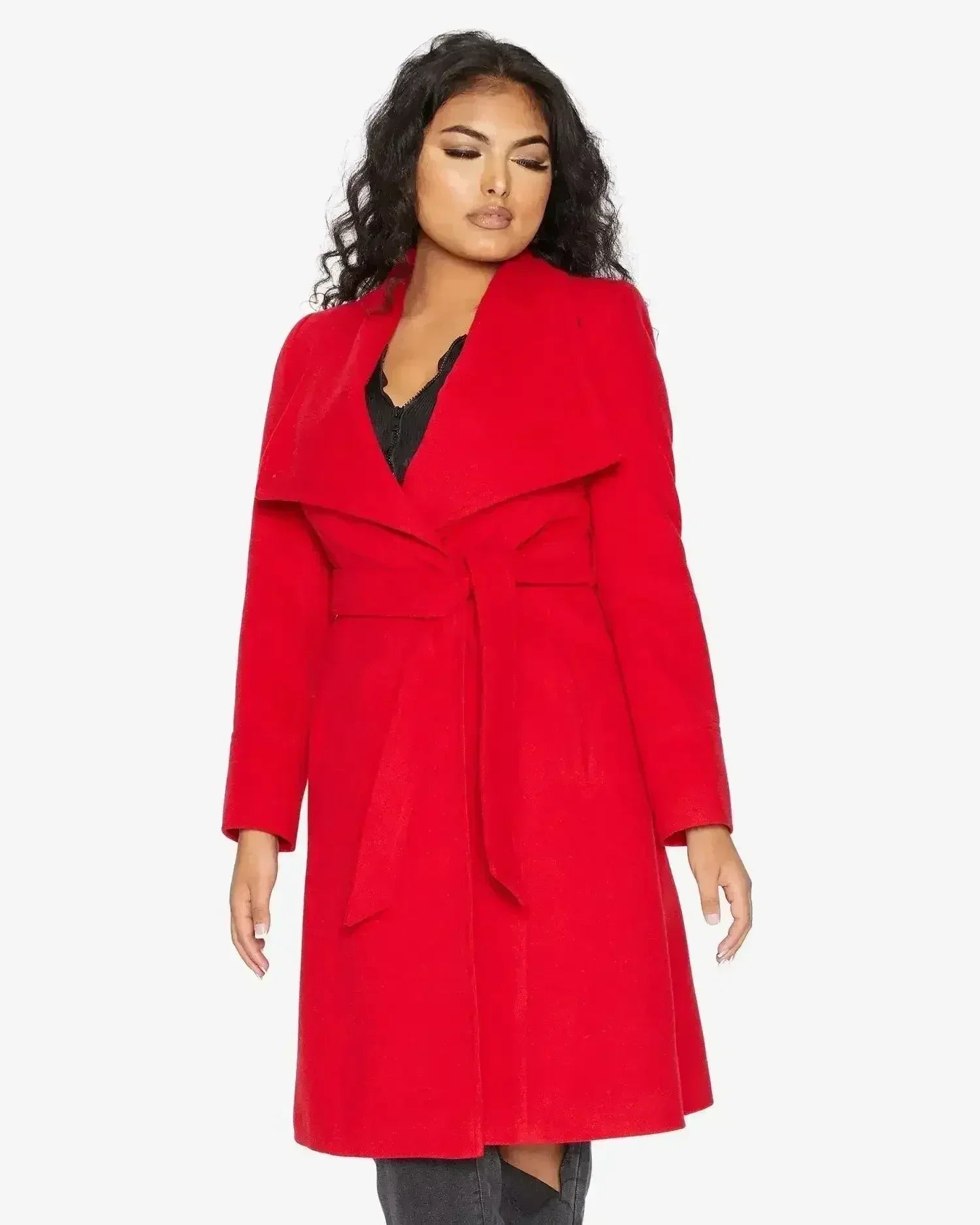 Waterfall Lapel Double Breasted Duster Coat - Femstylo