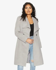 Waterfall Lapel Double Breasted Duster Coat - Femstylo