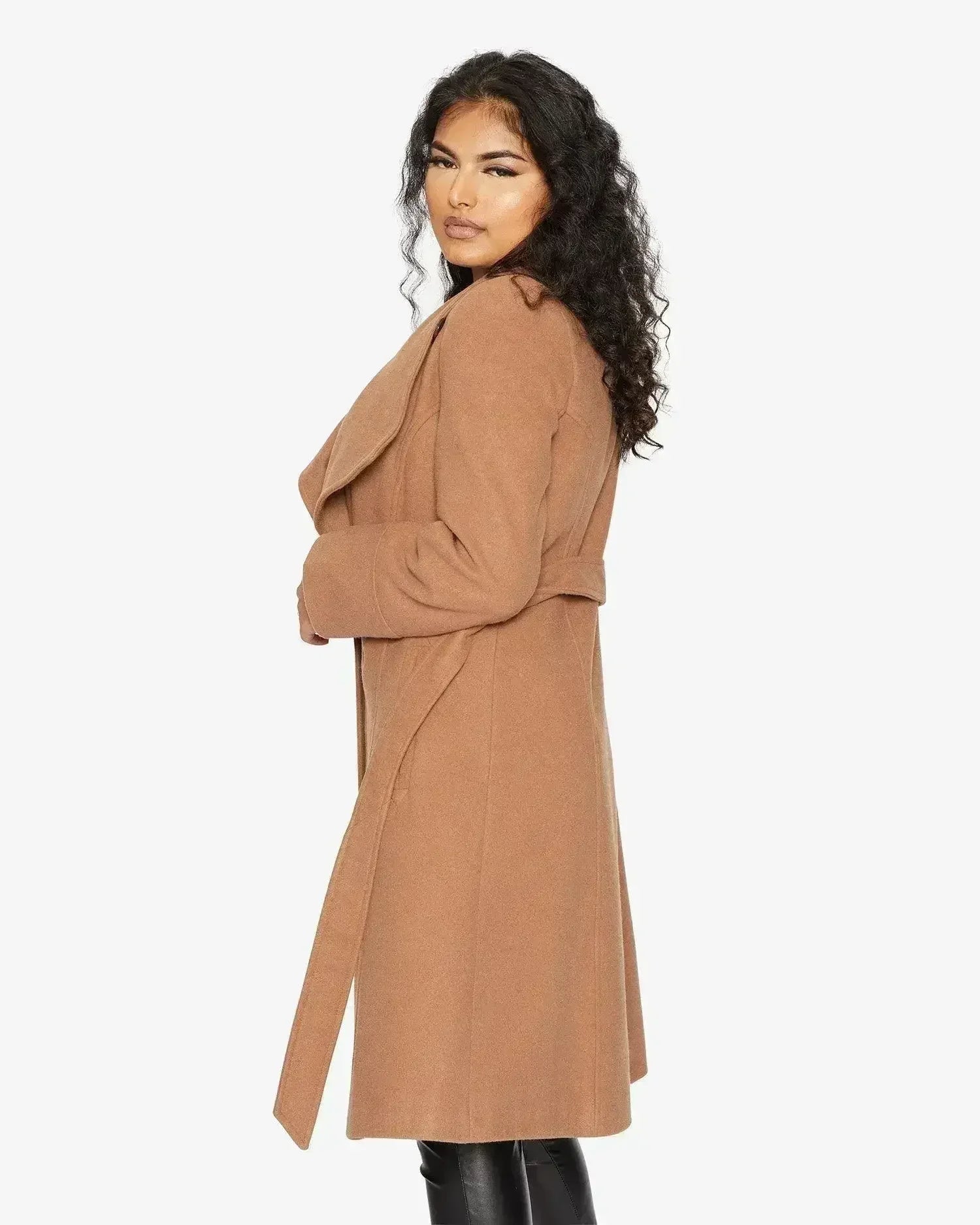Waterfall Lapel Double Breasted Duster Coat - Femstylo